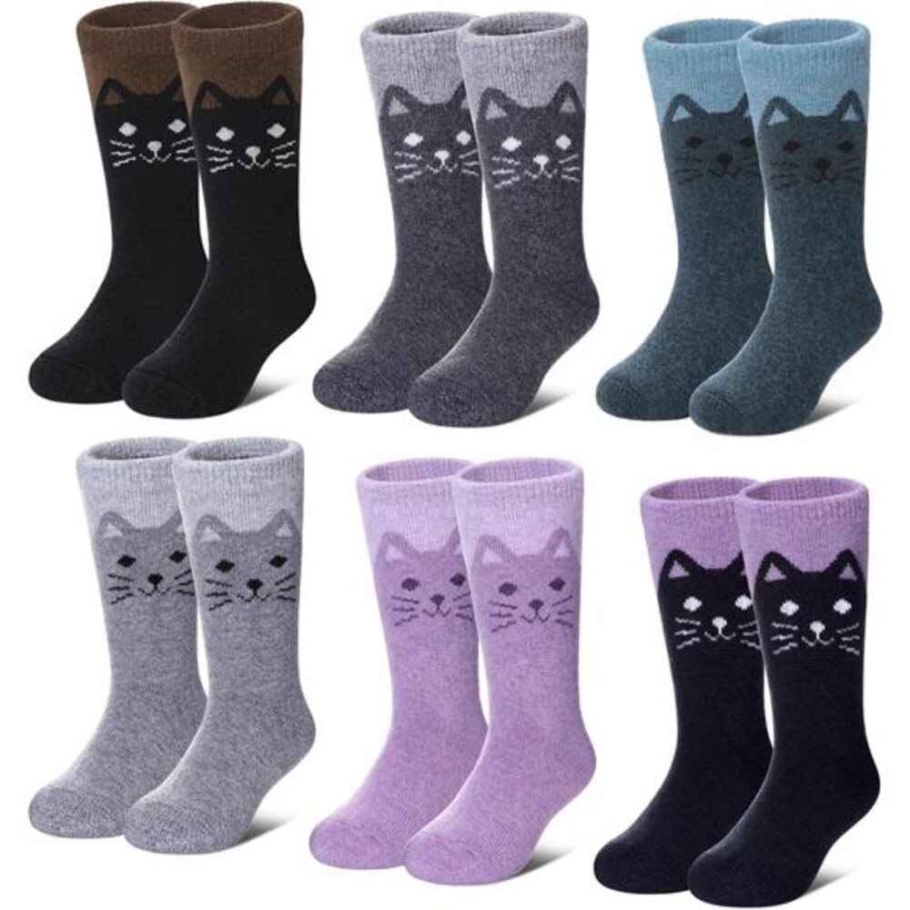 6 Pairs Kids Wool Socks Winter Warm Cozy Thick Heavy Thermal Crew Boot Socks